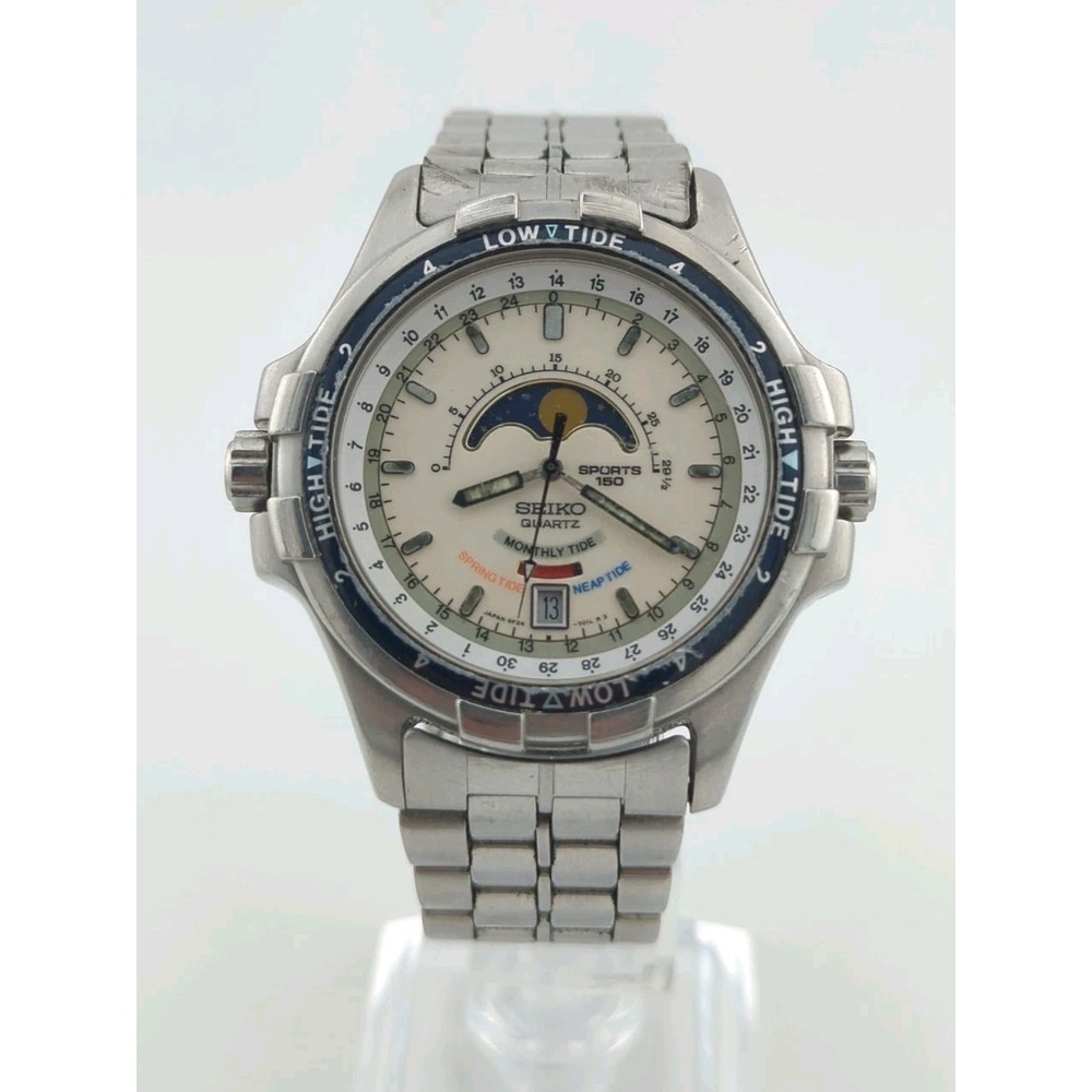 Seiko 6F24-7010 Tidemaster Quartz Diver Watch Two-Tone Moon Phase 40mm - Working